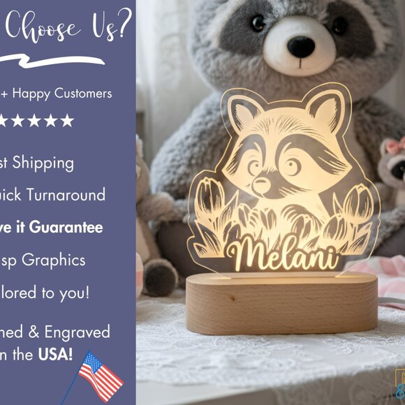 Personalized Raccoon Night Light – Custom LED Raccoon Room Decor - Picture 4 of 8